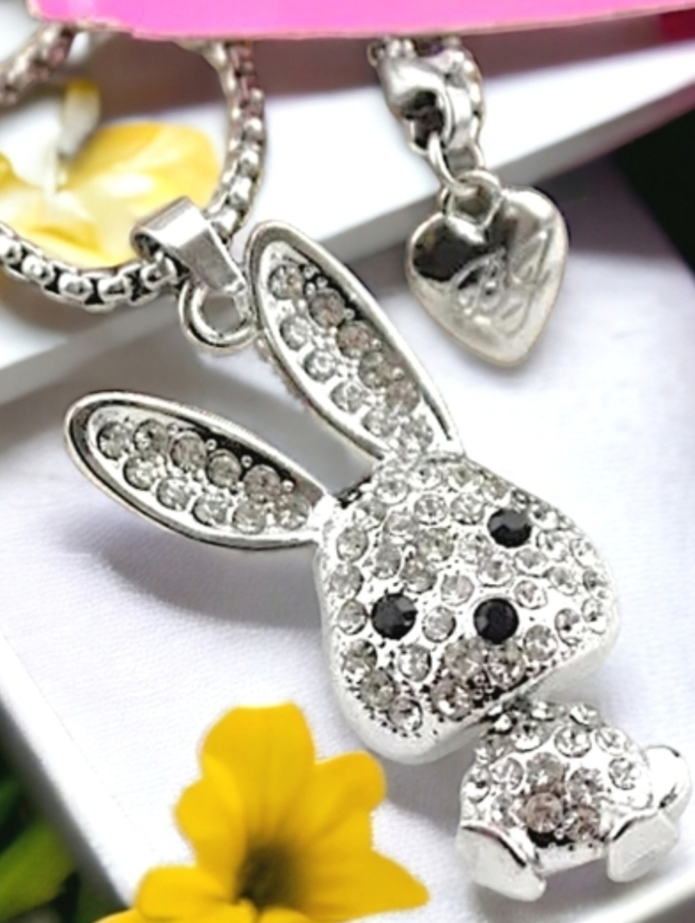Silver plated Crystal bunny rabbit pendant necklace BOGO